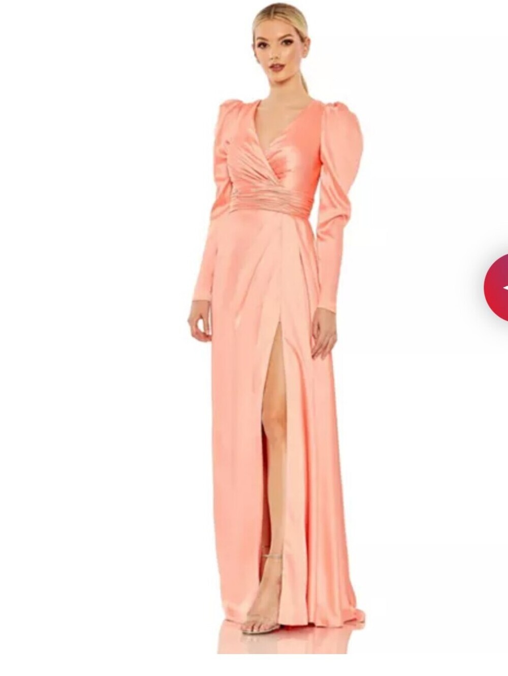 Mac Duggal Peach Faux Wrap Dress Long Sleeve Prom Dress NWT Size 6